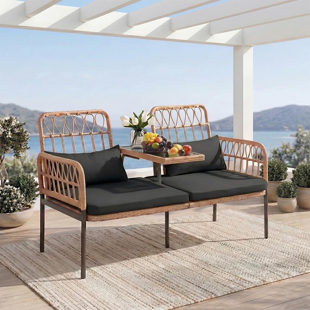 Canapé en rotin avec table en  - Outdoor Furniture Loveseat avis et prix