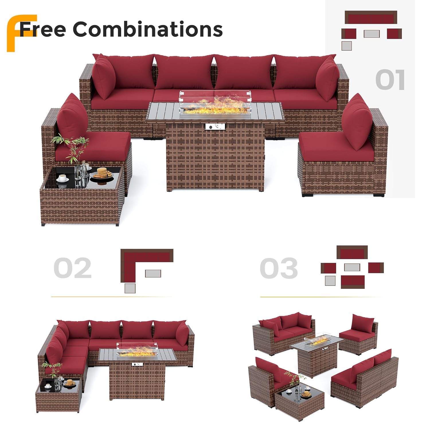 Ensemble de 8 pièces de canapé - Outdoor Furniture And Fire Pit avis et prix